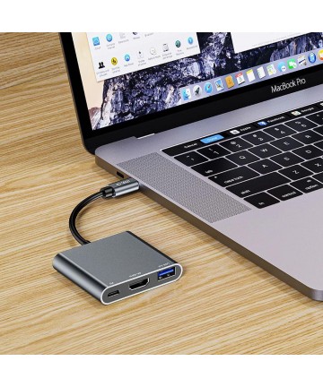 HUB Tech-Protect V1 3in1 USB-C - USB-A 3.0 / USB-C PD 100W / HDMI 4K 30Hz - gray
