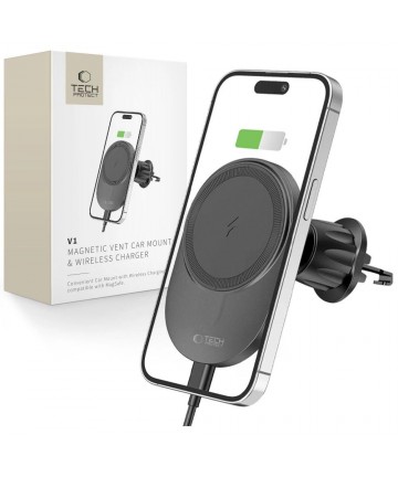 Tech-Protect MM15W-V1 Car Phone Holder with MagSafe 15W Inductive Charger for Air Vent - Black