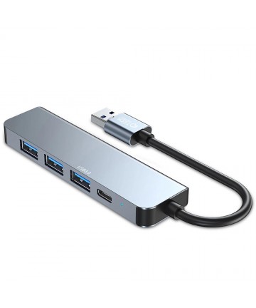 HUB Tech-Protect V0 5in1 USB-A - USB-A 3.0 / 3x USB-A 2.0 / USB-C - gray