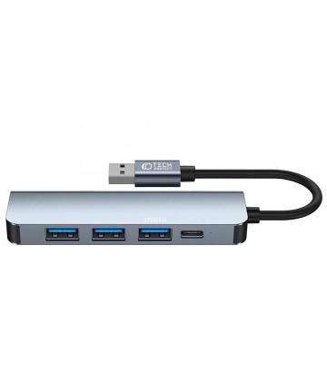 HUB Tech-Protect V0 5in1 USB-A - USB-A 3.0 / 3x USB-A 2.0 / USB-C - gray