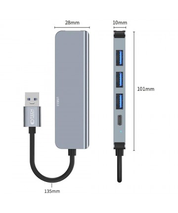 HUB Tech-Protect V0 5in1 USB-A - USB-A 3.0 / 3x USB-A 2.0 / USB-C - gray