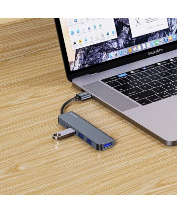 HUB Tech-Protect V0 5in1 USB-A - USB-A 3.0 / 3x USB-A 2.0 / USB-C - gray