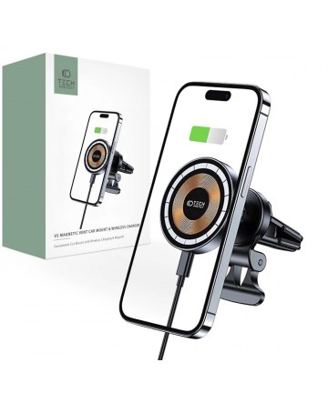 Tech-Protect MM15W-V5 Car Phone Holder with MagSafe 15W Inductive Charger for Air Vent - Black