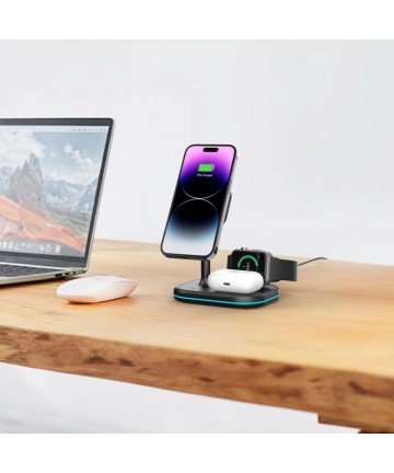 Tech-Protect QI15W-A27 3-in-1 Inductive Charger with MagSafe Stand for Smartphone / Apple Watch / AirPods - Black