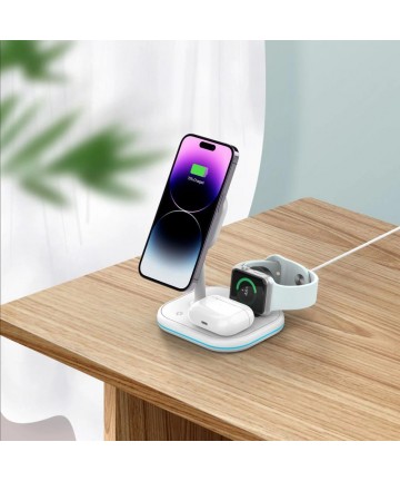 Tech-Protect QI15W-A27 3-in-1 inductive charger with MagSafe stand for smartphone / Apple Watch / AirPods - white