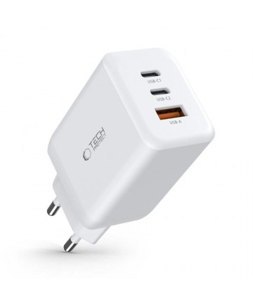 Tech-Protect C65W charger 2x USB-C PD 65W / USB-A QC 3.0 - white