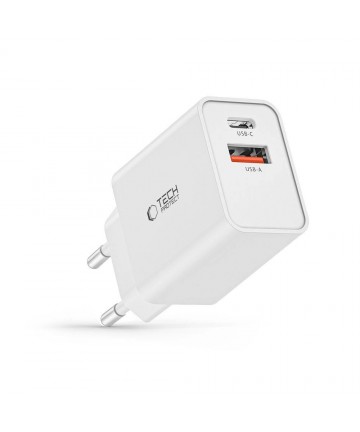 Tech-Protect NC30W USB-C PD 30W / USB-A QC 3.0 charger - white