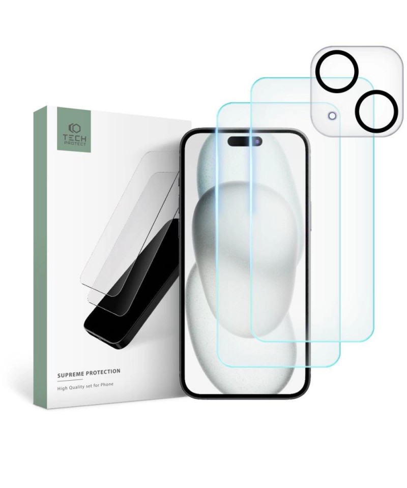Tech-Protect Supreme Set for iPhone 15 2x tempered glass for display / tempered glass for camera