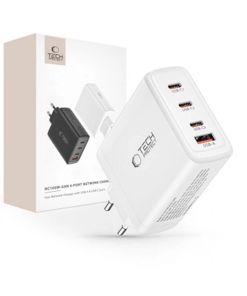 Tech-Protect NC100W-GAN charger GaN 3x USB-C PD 100W / USB-A QC 3.0 - white