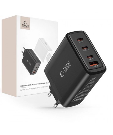 Tech-Protect NC100W-GAN charger network GaN 3x USB-C PD 100W / USB-A QC 3.0 - black