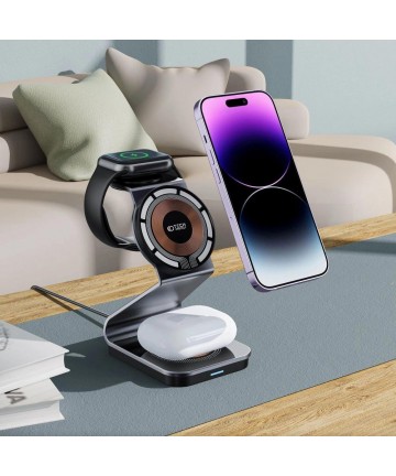 Tech-Protect QI15W-A29 3-in-1 Inductive Charger with MagSafe for Smartphone / Apple Watch / AirPods - Black