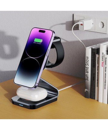 Tech-Protect QI15W-A29 3-in-1 Inductive Charger with MagSafe for Smartphone / Apple Watch / AirPods - Black