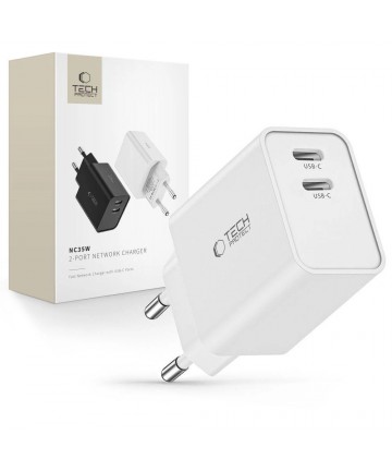 Tech-Protect C35W charger 2x USB-C PD 35W - white