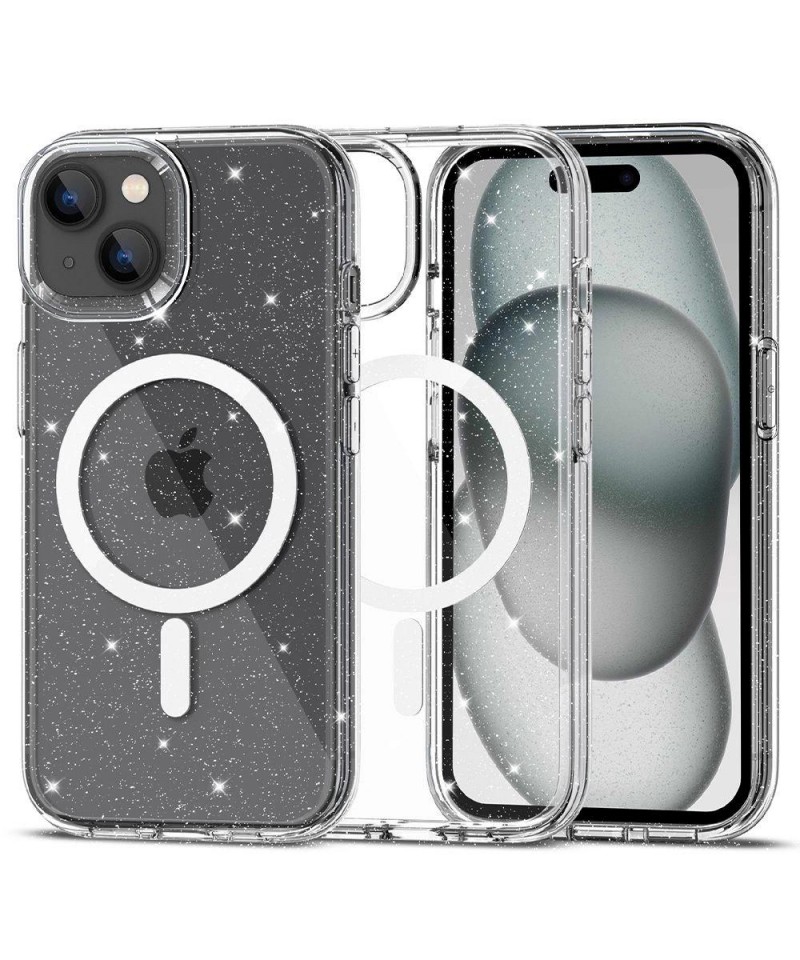 Tech-Protect FlexAir Hybrid MagSafe iPhone 15 Case - Clear Glitter