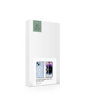 Tech-Protect FlexAir Hybrid MagSafe iPhone 15 Case - Clear Glitter