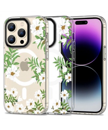 Tech-Protect MagMood MagSafe case for iPhone 15 Pro - daisies with leaves