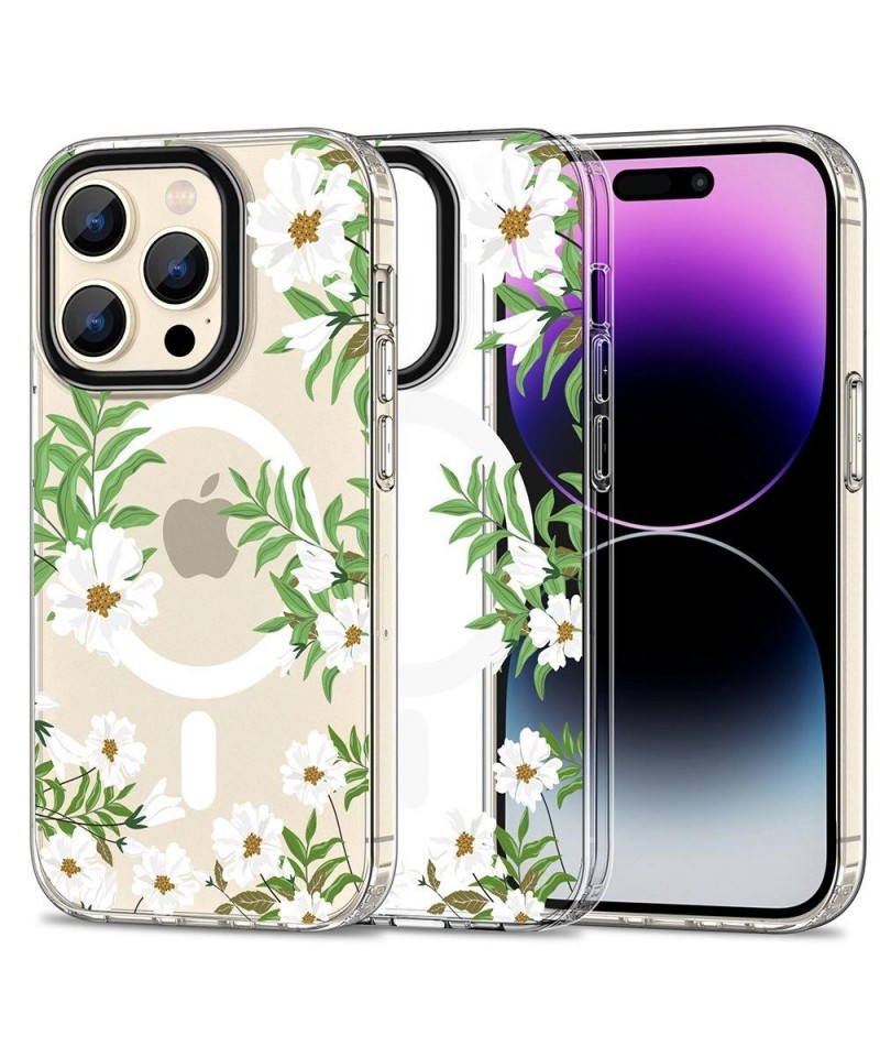 Tech-Protect MagMood MagSafe case for iPhone 15 Pro - daisies with leaves