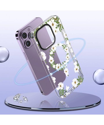 Tech-Protect MagMood MagSafe case for iPhone 15 Pro - daisies with leaves