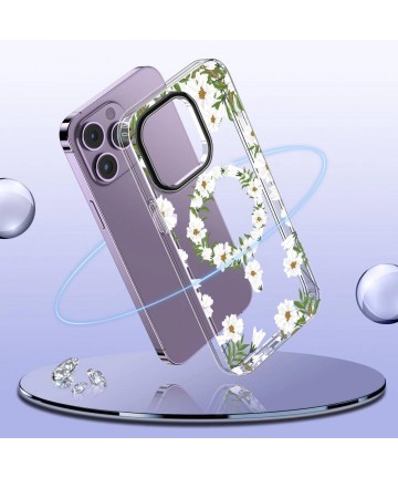 Tech-Protect MagMood MagSafe iPhone 15 Pro Max Case - White Daisies