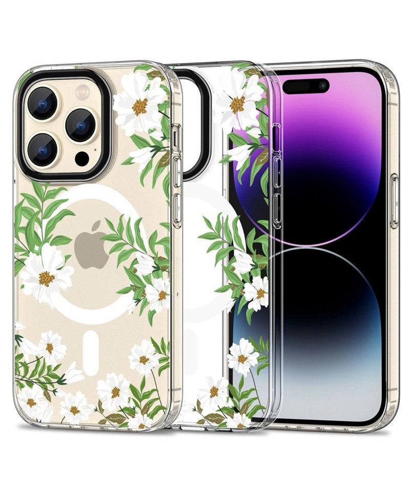 Tech-Protect MagMood MagSafe iPhone 15 Pro Max Case - Daisies with Leaves