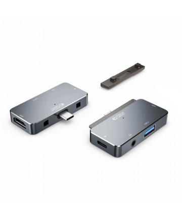 HUB Tech-Protect V6 4in1 USB-C - USB-A 3.0 / USB-C PD100W / HDMI / mini jack 3.5mm - gray