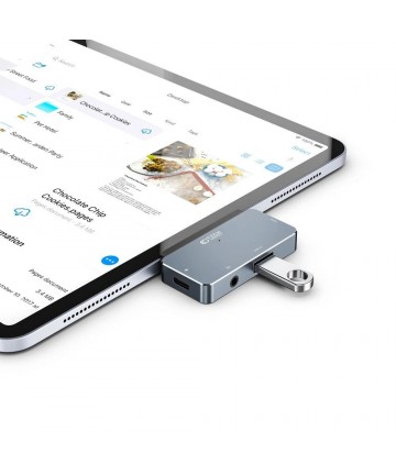 HUB Tech-Protect V6 4in1 USB-C - USB-A 3.0 / USB-C PD100W / HDMI / mini jack 3.5mm - gray