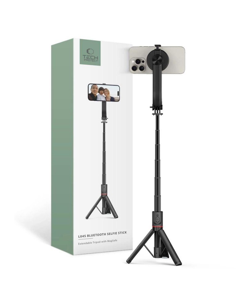 Tech-Protect L04S Bluetooth Selfie Stick with Tripod up to 95cm and 360 Head - Black