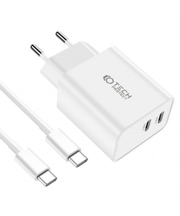 Tech-Protect C35W 2x USB-C PD 35W charger with USB-C / USB-C cable - white