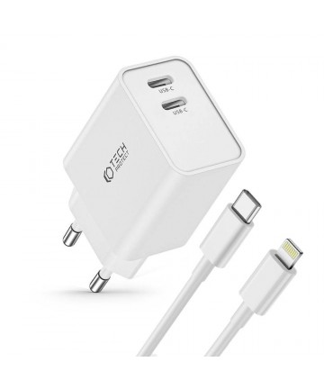 Tech-Protect C35W 2x USB-C PD 35W Wall Charger with USB-C / Lightning Cable - White