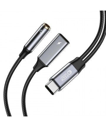 Tech-Protect UltraBoost USB-C (male) PD 60W 6A / mini jack 3.5mm (female) - USB-C (female) - black