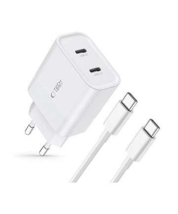 Tech-Protect C20W 2x USB-C PD 20W charger with USB-C / USB-C cable - white