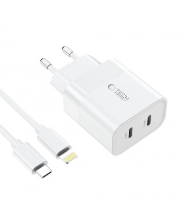 Tech-Protect C20W 2x USB-C PD 20W charger with USB-C / USB-C cable - white