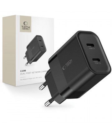 Tech-Protect C20W charger 2x USB-C PD 20W - black
