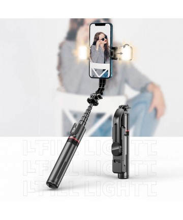Tech-Protect L05S Bluetooth Selfie Stick with Tripod up to 105cm with LED Light - Black
