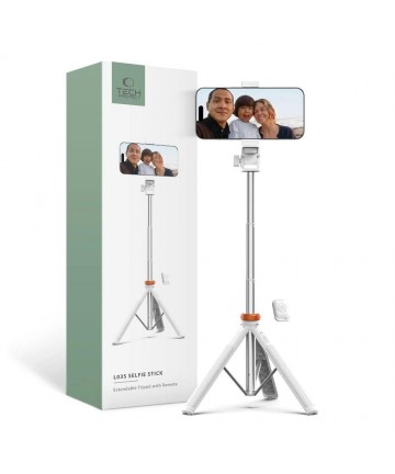 Tech-Protect L03S Bluetooth selfie stick with remote control, tripod up to 148cm and 180 head - white