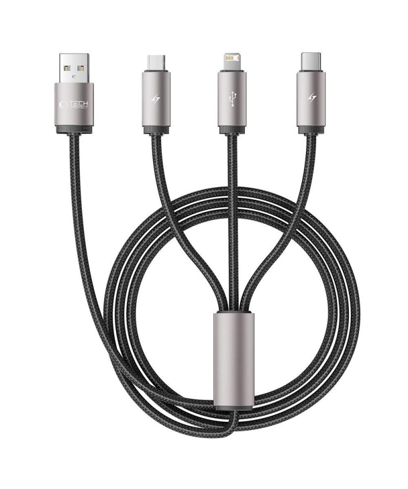 Tech-Protect UltraBoost 3in1 USB-A - Lightning / USB-C / micro USB 3.5A cable 1m - gray