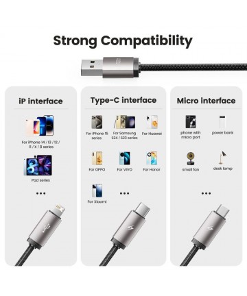 Tech-Protect UltraBoost 3in1 USB-A - Lightning / USB-C / micro USB 3.5A cable 1m - gray