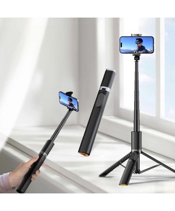 Tech-Protect L08S Bluetooth Selfie Stick with Remote Control, Tripod up to 141cm - Black