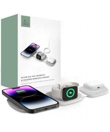 Tech-Protect QI15W-A32 3-in-1 Inductive Charger with MagSafe for Smartphone / Apple Watch / AirPods - Gray