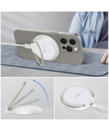 Tech-Protect QI15W-A33 Inductive Charger with MagSafe and Stand with USB-A / USB-C Cable - White
