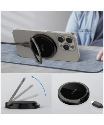 Tech-Protect QI15W-A33 Inductive Charger with MagSafe and Stand with USB-A / USB-C Cable - Black
