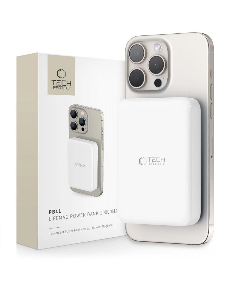 Tech-Protect LifeMag PB11 Powerbank with MagSafe 10000mAh 15W USB-C port - white + USB-C cable