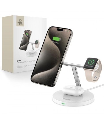 Tech-Protect QI15W-A35 3-in-1 Inductive Charger with MagSafe for Phone / AirPods / Apple Watch - White