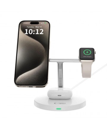 Tech-Protect QI15W-A35 3-in-1 Inductive Charger with MagSafe for Phone / AirPods / Apple Watch - White