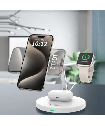 Tech-Protect QI15W-A35 3-in-1 Inductive Charger with MagSafe for Phone / AirPods / Apple Watch - White