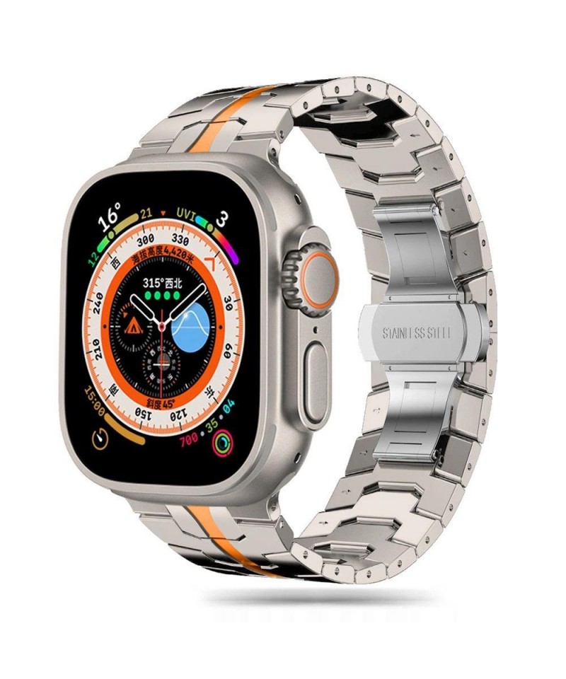 Tech-Protect Stainless Line Bracelet for Apple Watch 4 / 5 / 6 / 7 / 8 / 9 / SE / Ultra 1 / 2 (42/44/45/49 mm) - Titanium Orange