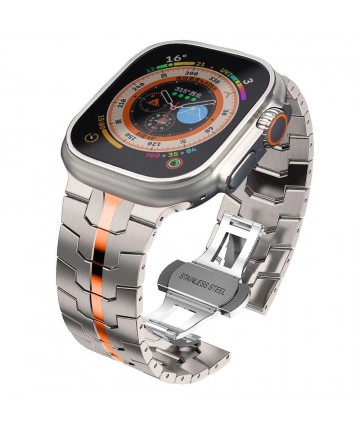 Tech-Protect Stainless Line Bracelet for Apple Watch 4 / 5 / 6 / 7 / 8 / 9 / SE / Ultra 1 / 2 (42/44/45/49 mm) - Titanium Orange