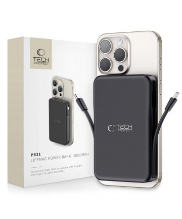 Tech-Protect LifeMag PB31 Power Bank with MagSafe 10000mAh 15W USB-C / USB-A / Built-in USB-C / Lightning Cables - Black