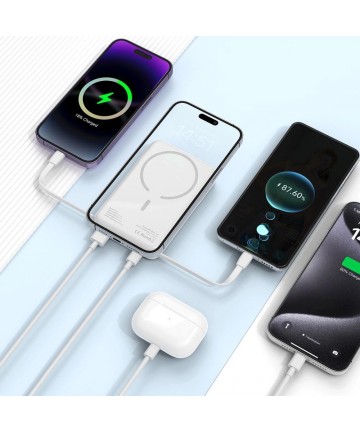 Tech-Protect LifeMag PB31 Power Bank with MagSafe 10000mAh 15W USB-C / USB-A / Built-in USB-C / Lightning Cables - White