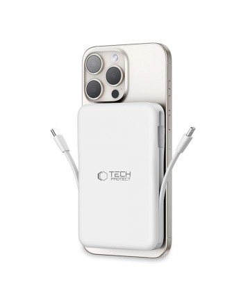 Tech-Protect LifeMag PB31 Power Bank with MagSafe 10000mAh 15W USB-C / USB-A / Built-in USB-C / Lightning Cables - White